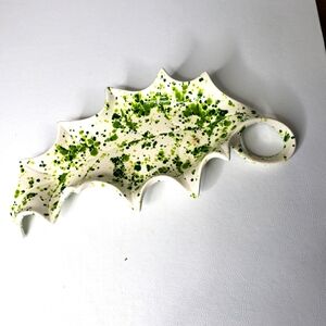 Holiday Holly Shaped  Vintage Dish